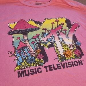 MTV Pink Graphic Tee with Mushroom Design